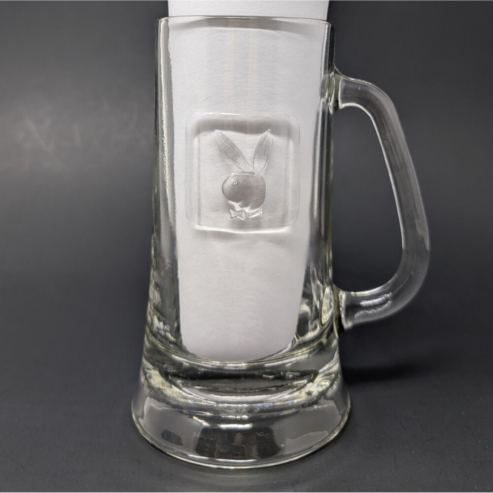 Vintage Playboy Club Beer Mug Raised Bunny Logo on Both Sides Clear Glass 6"